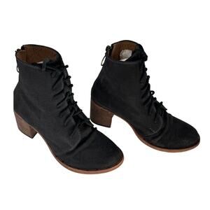 beek Black Ankle Boots with Brown Heel